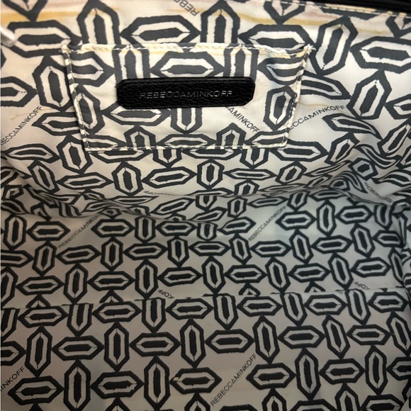 Rebecca Minkoff MAB Tote Black White Stripe Canvas Leather Handles - Picture 9 of 10